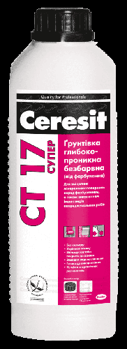 Картинка "грунтовка глубокопроникающая бесцветная ceresit ct 17 супер" купить в Киеве