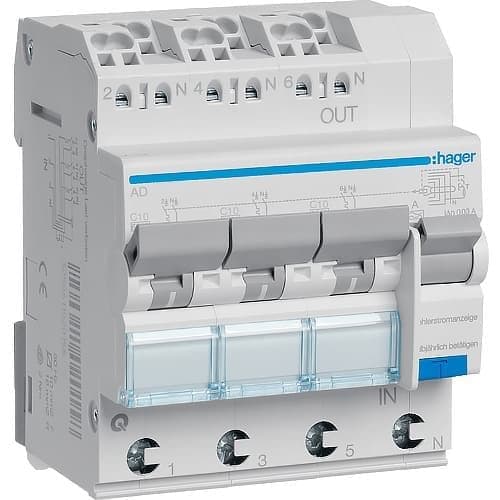 Фото дифференциальный автомат hager 6ka 3x(1p+n) тип а quickconnect в интернет магазине