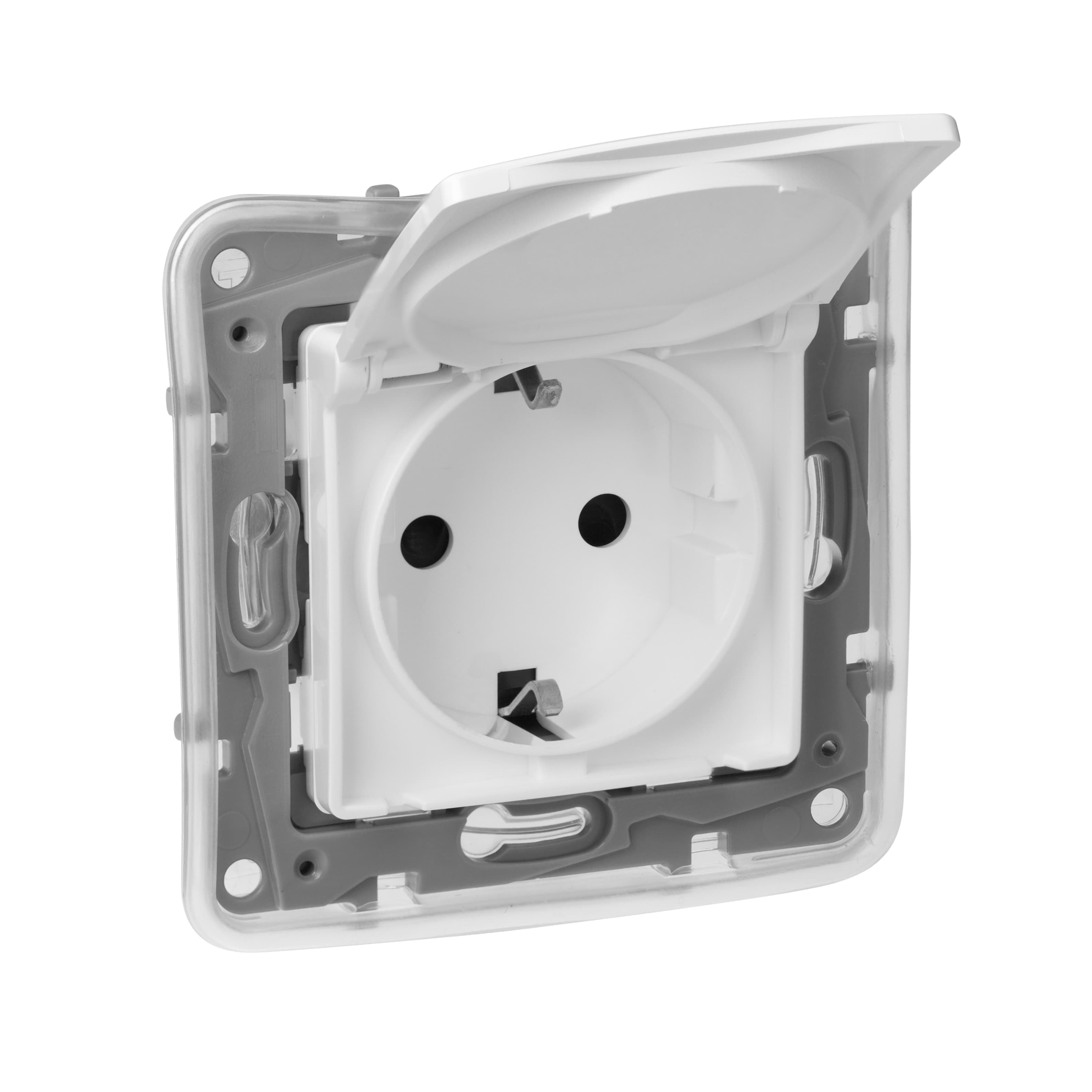 Розетка влагозащищенная с заземлением, со шторками и крышкой