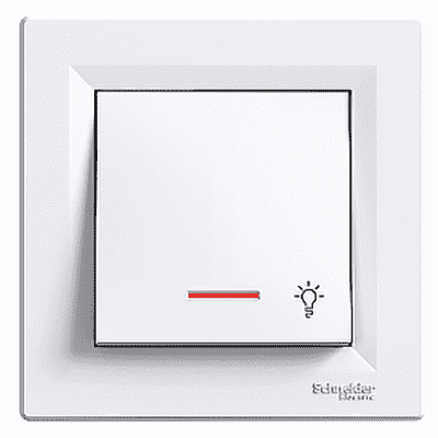 Фото выключатель 1-кл. кнопочный с подсветкой и символом "свет" schneider electric asfora в интернет магазине